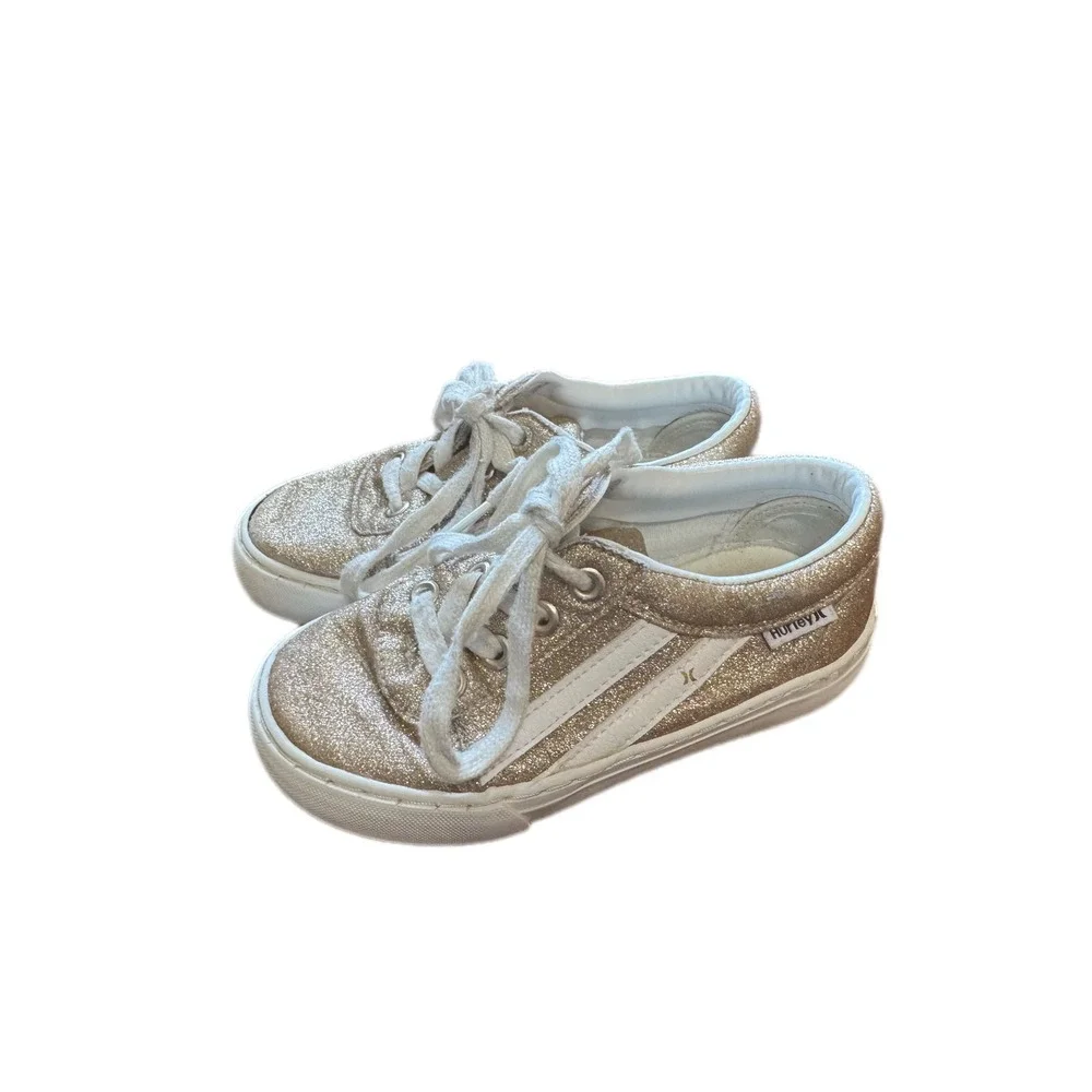 Hurley Boardy Sneakers Kids Size 11 Gold Glitter Low Top Lace Up‎